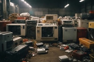 electronic waste waiting for disposal, refrigerator washing machine Abandoned broken computer, environmental concept